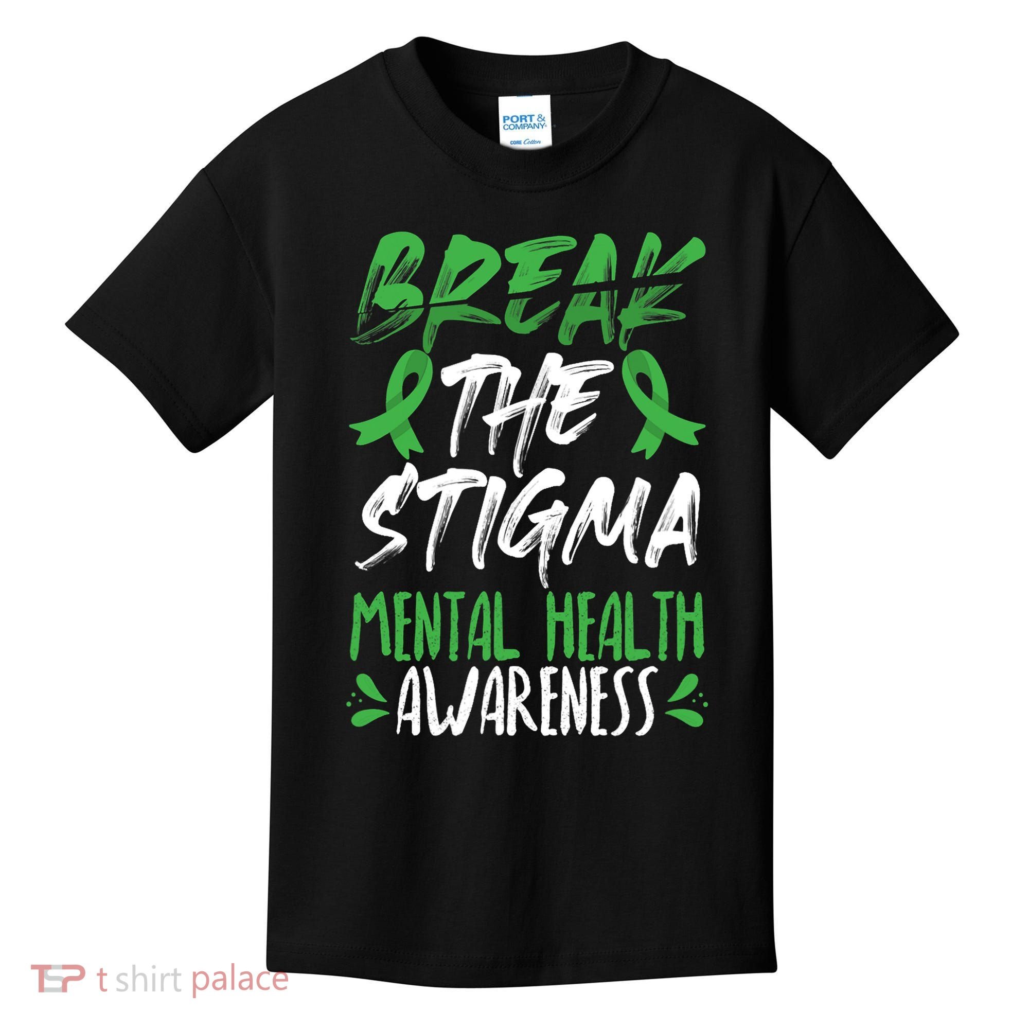 Break The Stigma Green Mental Health Awareness Kids T-Shirt