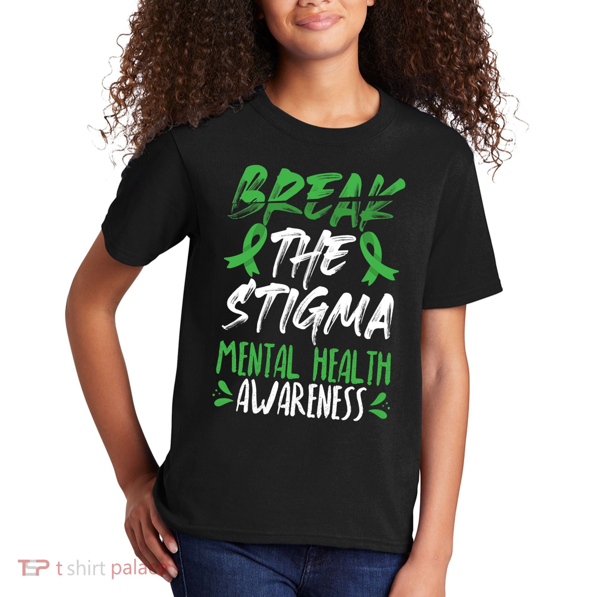 Break The Stigma Green Mental Health Awareness Kids T-Shirt
