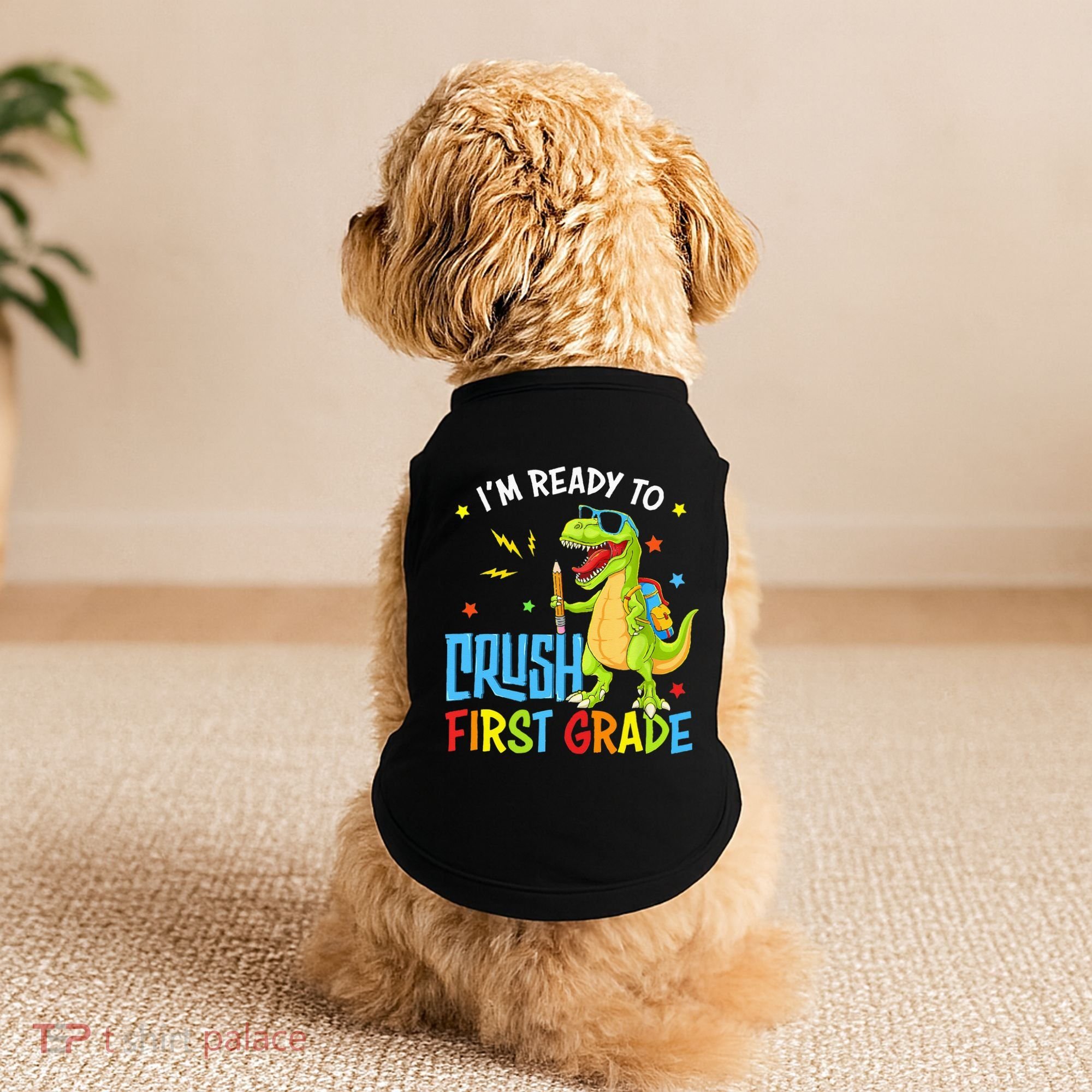 Back To School I'm Ready To Crush First Grade Dinosaur Doggie Tank