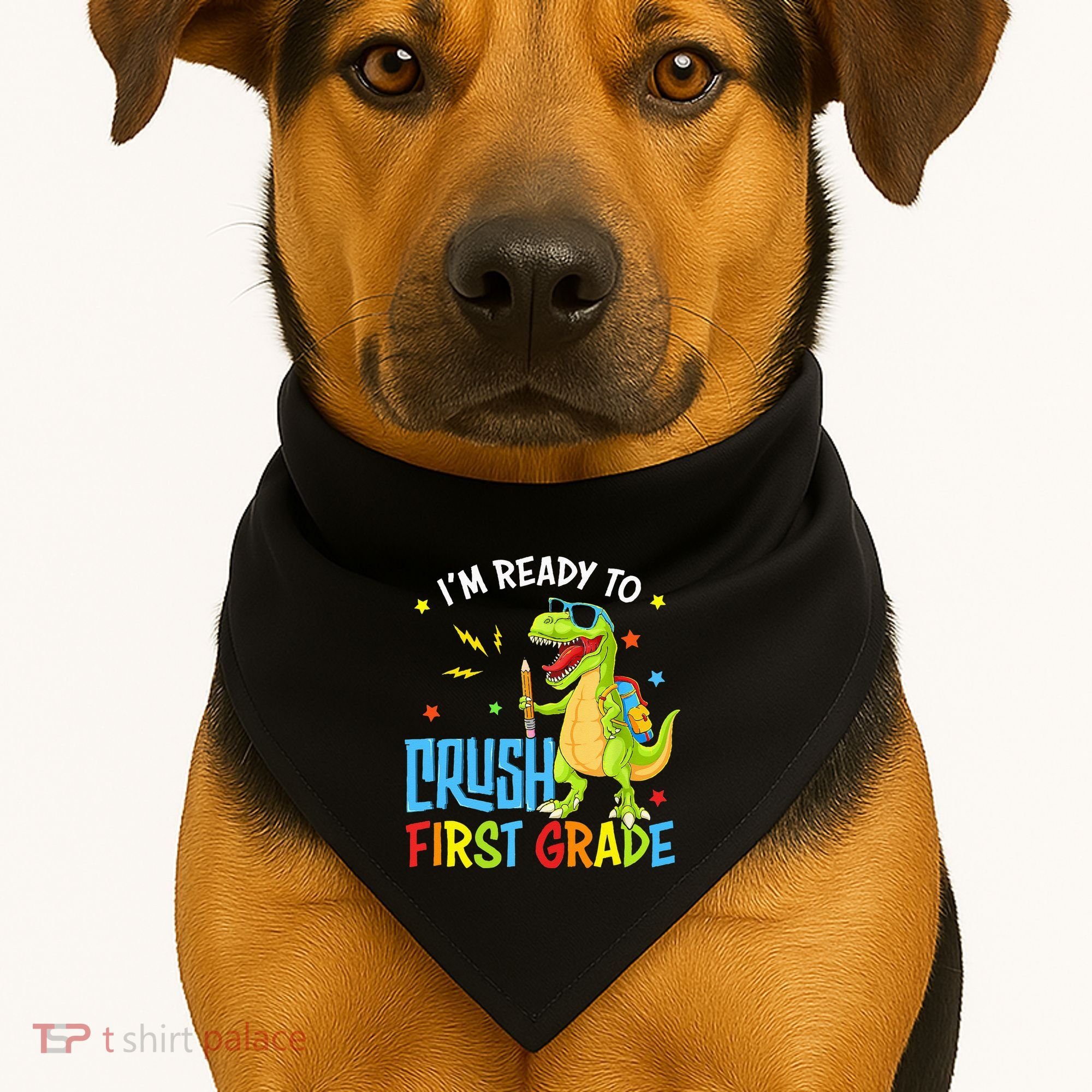 Back To School I'm Ready To Crush First Grade Dinosaur USA-Made Doggie Bandana