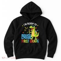 Back To School I'm Ready To Crush First Grade Dinosaur Hoodie thumb 0