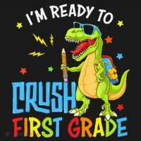 Back To School I'm Ready To Crush First Grade Dinosaur Long Sleeve Shirt thumb 2