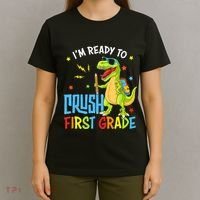 Back To School I'm Ready To Crush First Grade Dinosaur T-Shirt thumb 4