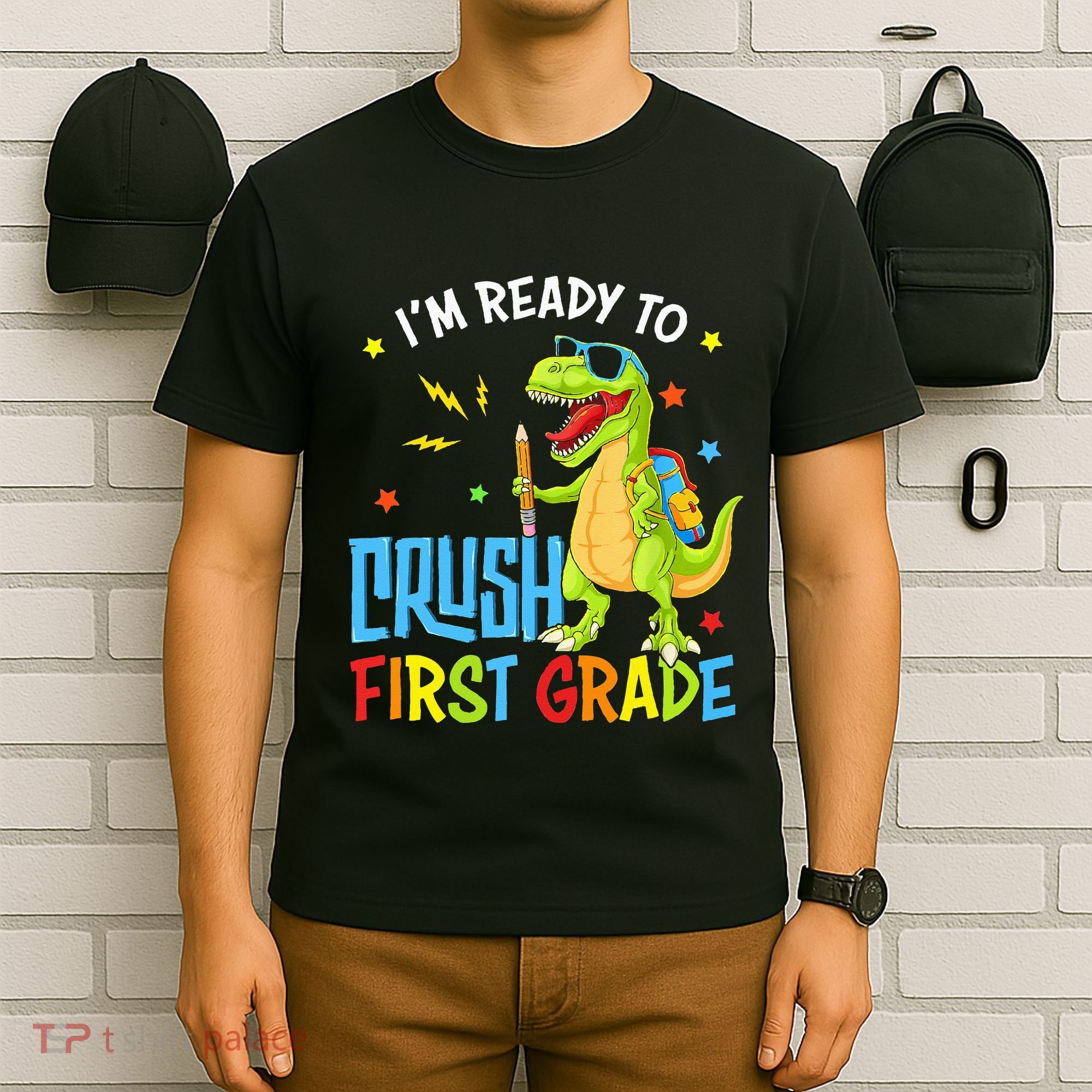 Back To School I'm Ready To Crush First Grade Dinosaur T-Shirt