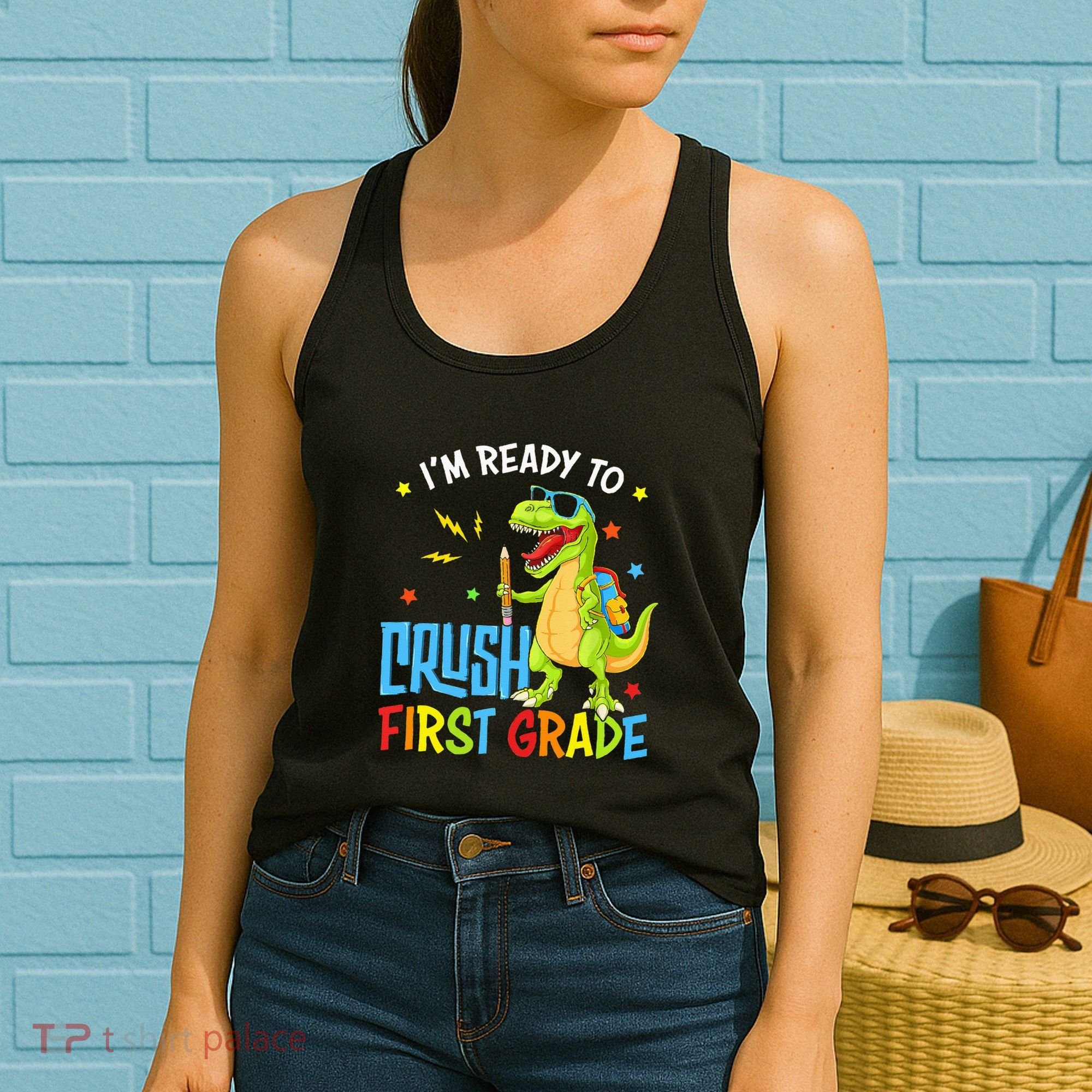 Back To School I'm Ready To Crush First Grade Dinosaur Women's Tank Top