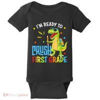 Back To School I'm Ready To Crush First Grade Dinosaur Baby Bodysuit thumb 0