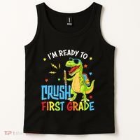 Back To School I'm Ready To Crush First Grade Dinosaur Tank Top thumb 2