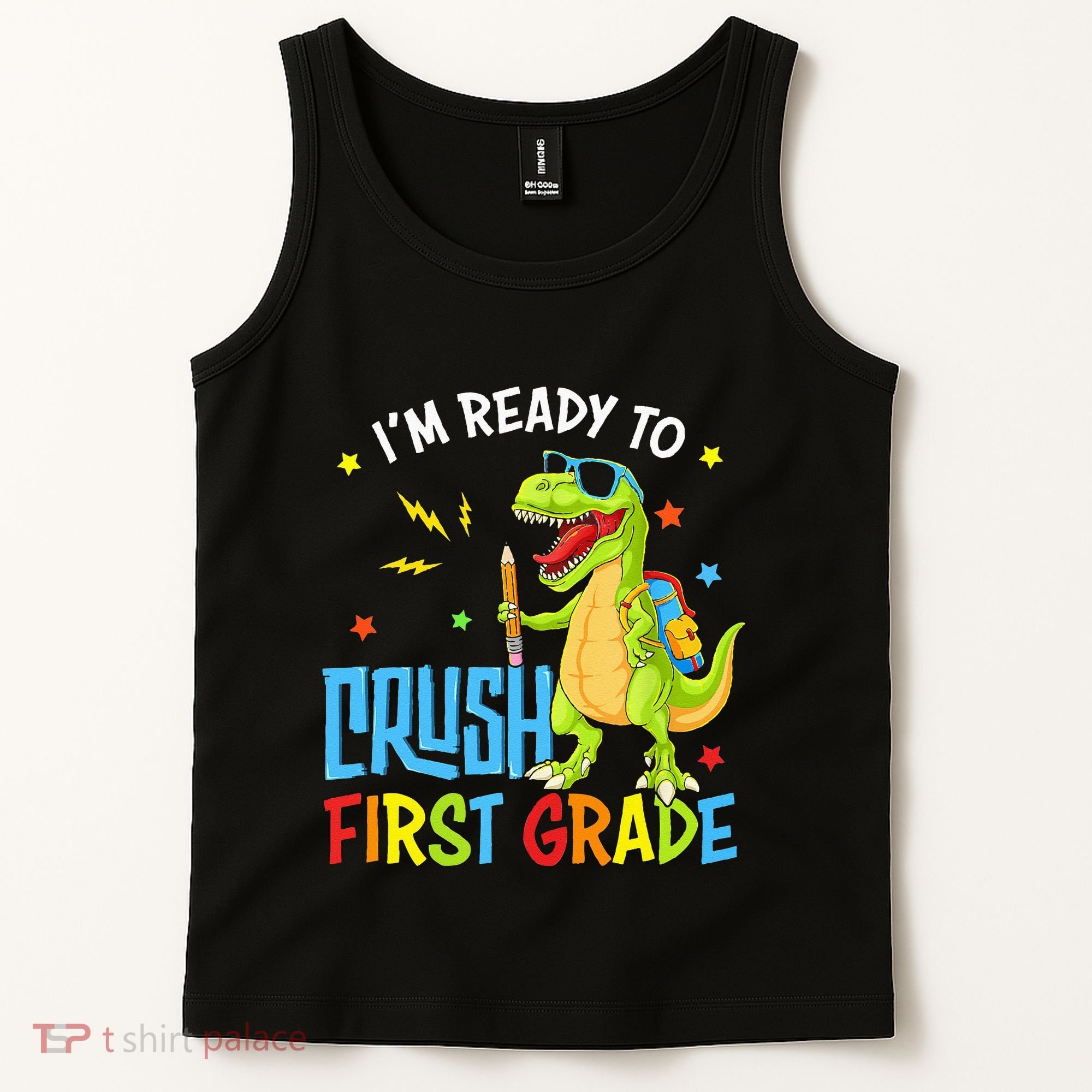 Back To School I'm Ready To Crush First Grade Dinosaur Tank Top