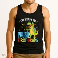 Back To School I'm Ready To Crush First Grade Dinosaur Tank Top thumb 3
