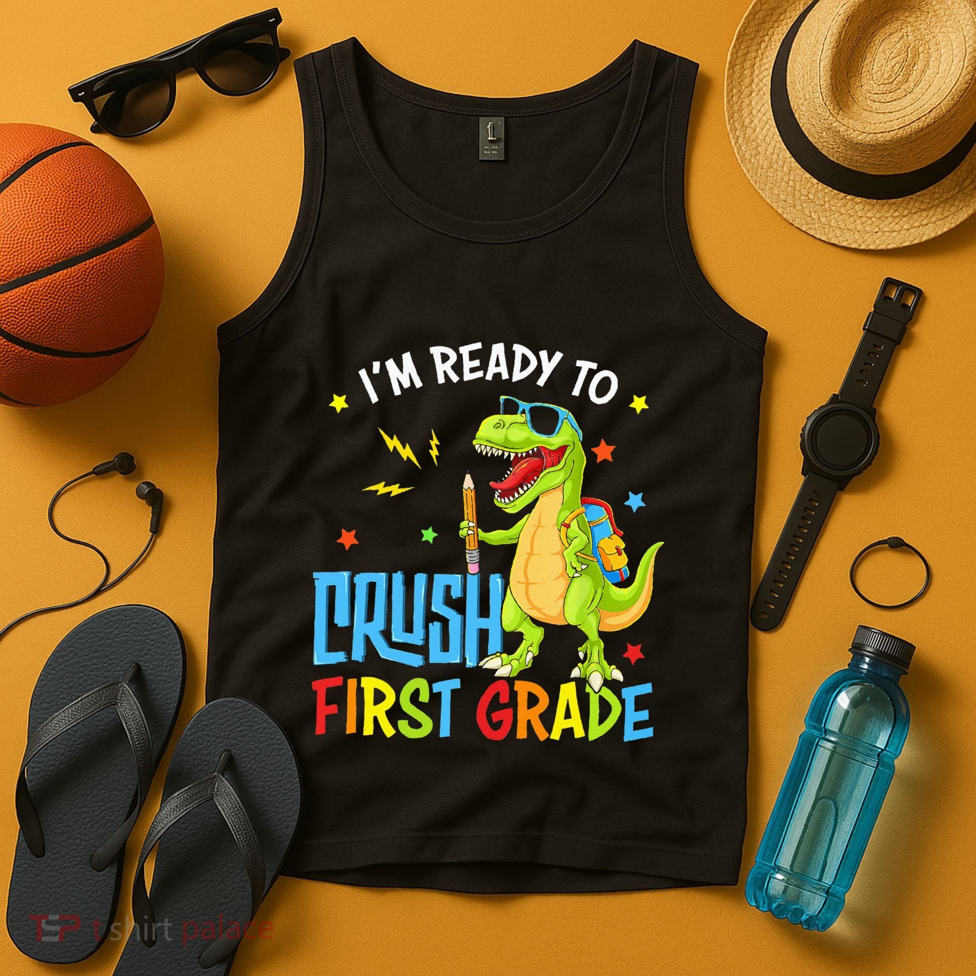 Back To School I'm Ready To Crush First Grade Dinosaur Tank Top