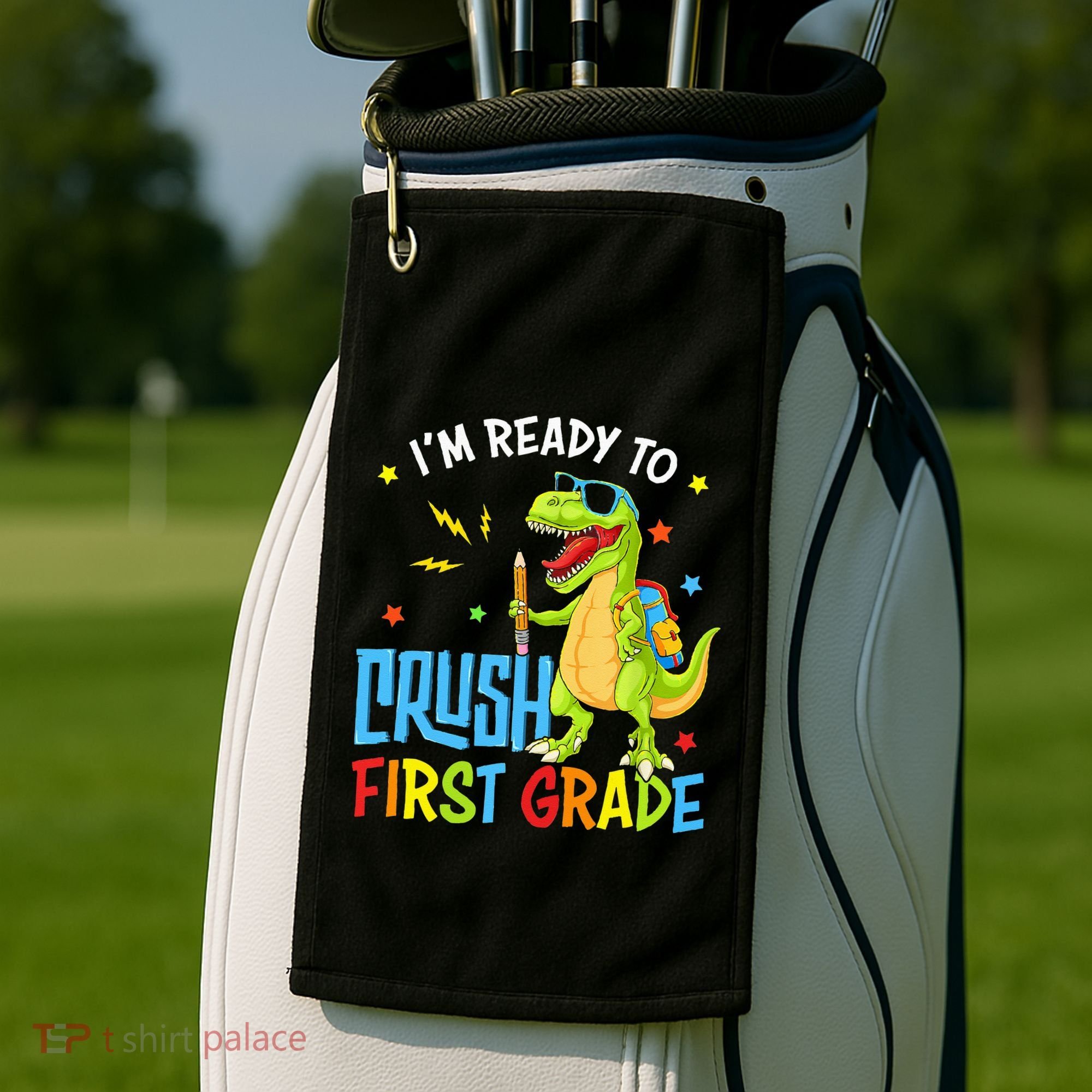 Back To School I'm Ready To Crush First Grade Dinosaur Golf Towel