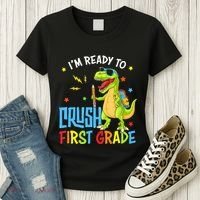 Back To School I'm Ready To Crush First Grade Dinosaur Women's T-Shirt thumb 3