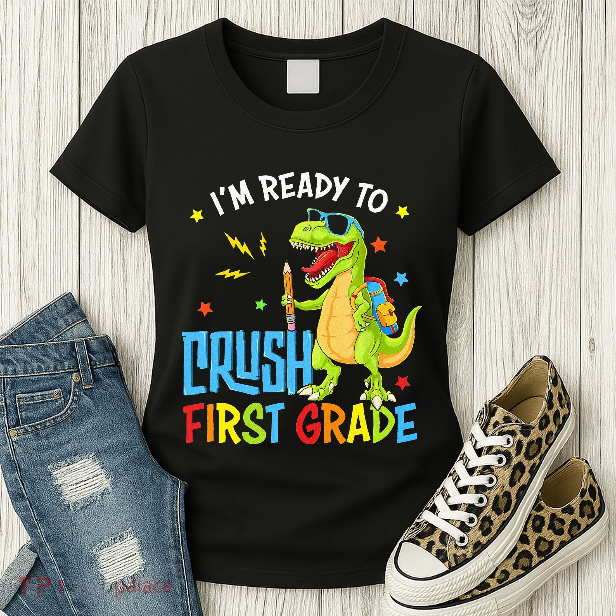 Back To School I'm Ready To Crush First Grade Dinosaur Women's T-Shirt