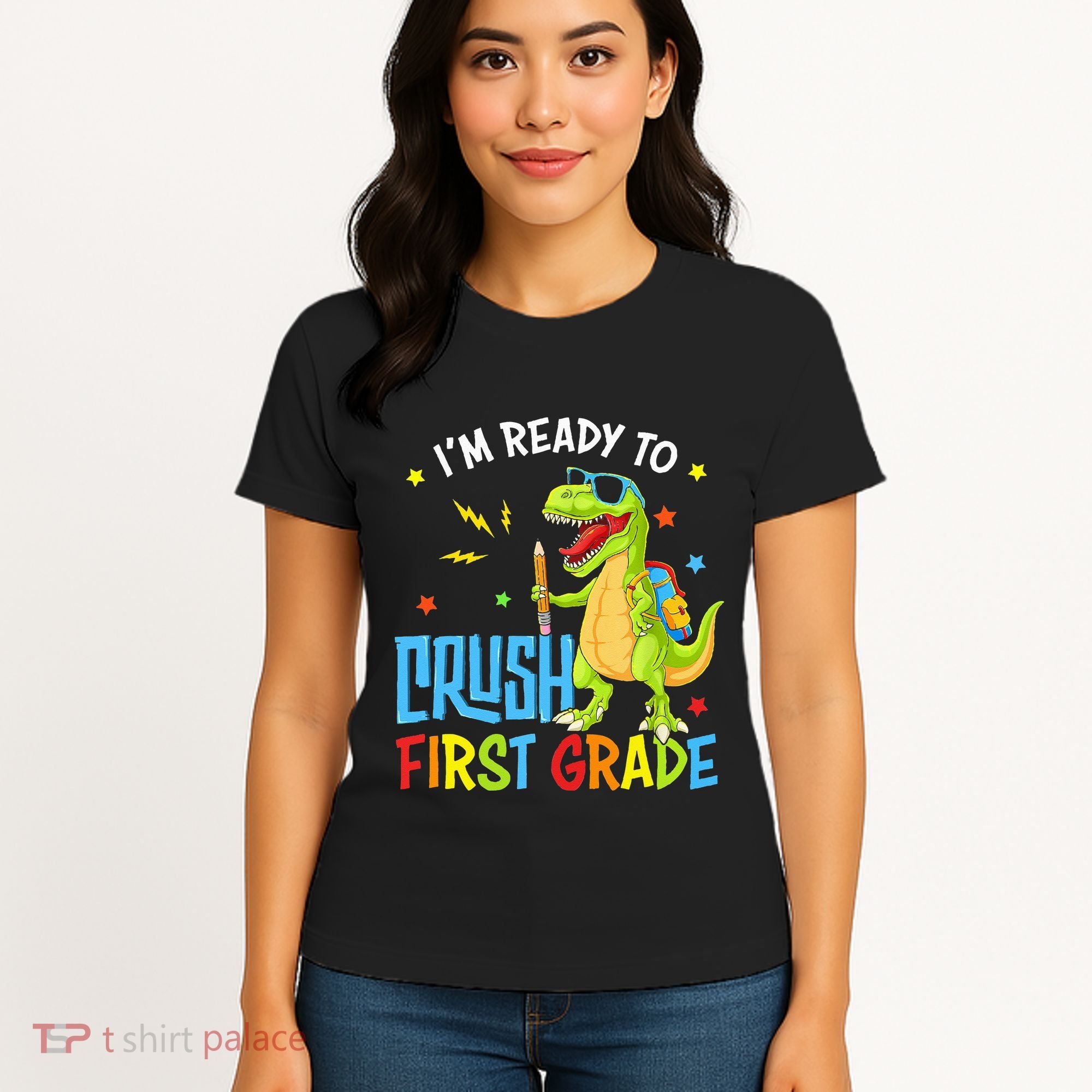Back To School I'm Ready To Crush First Grade Dinosaur Women's T-Shirt