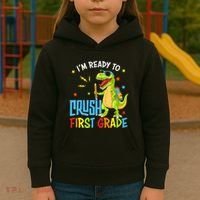 Back To School I'm Ready To Crush First Grade Dinosaur Kids Hoodie thumb 3