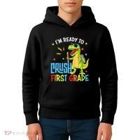 Back To School I'm Ready To Crush First Grade Dinosaur Kids Hoodie thumb 4