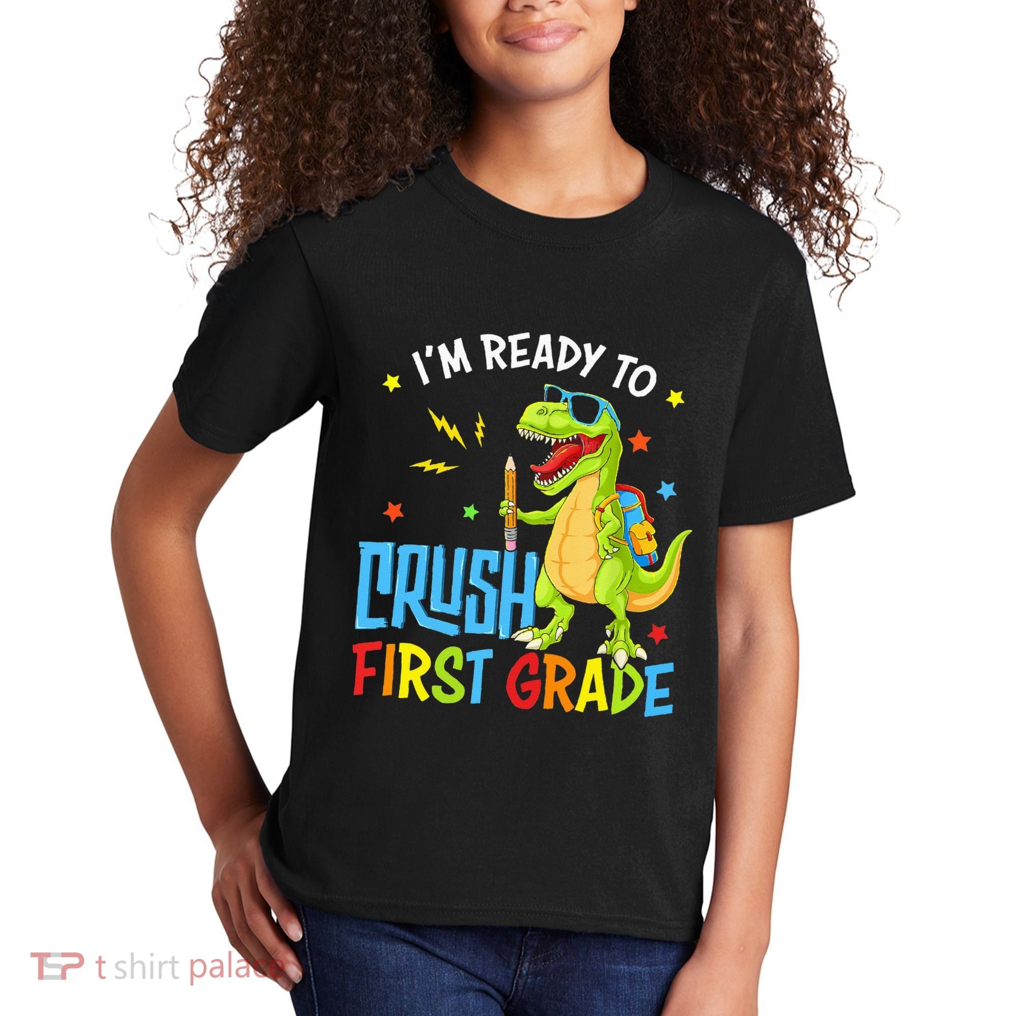 Back To School I'm Ready To Crush First Grade Dinosaur Kids T-Shirt