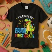 Back To School I'm Ready To Crush First Grade Dinosaur Kids T-Shirt thumb 3
