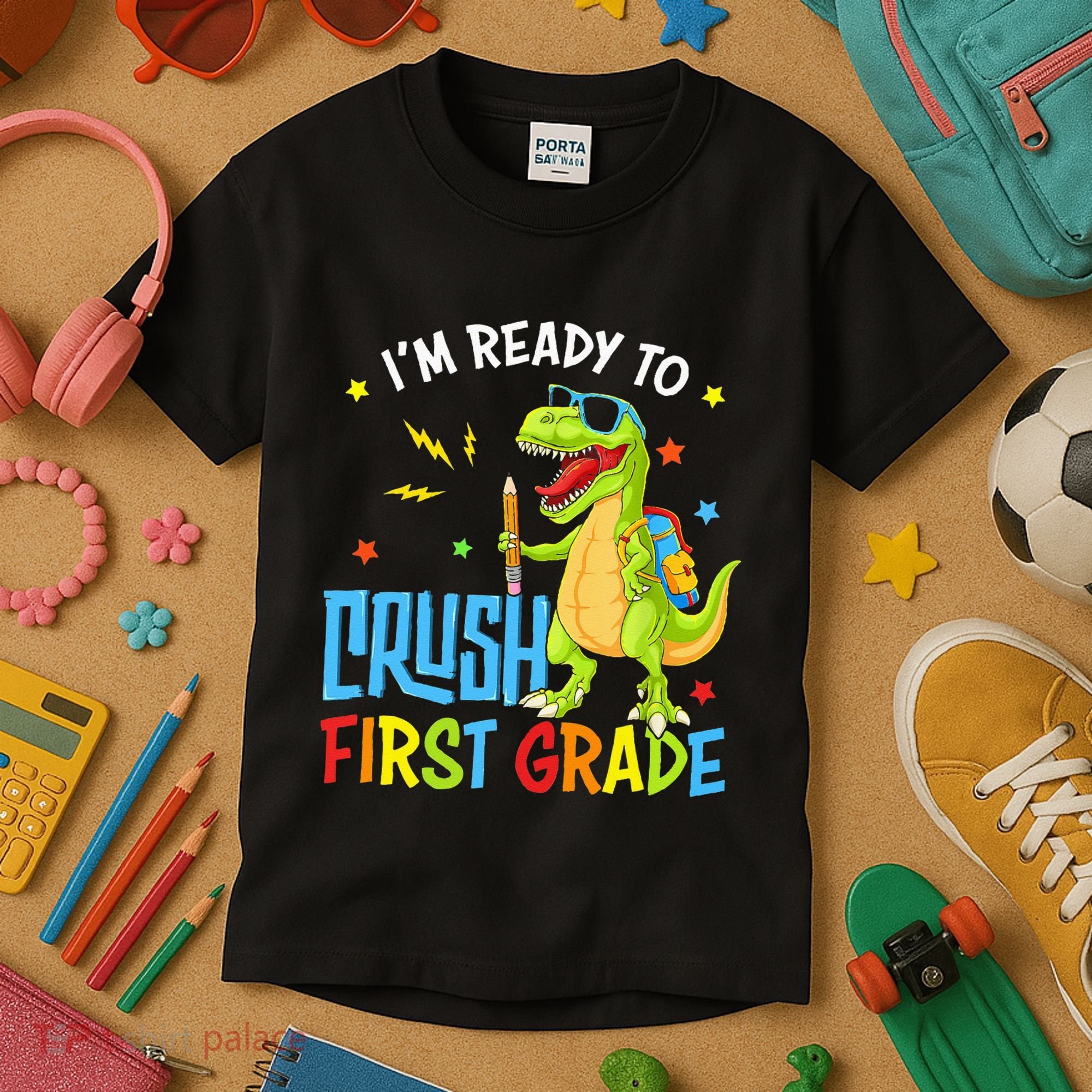 Back To School I'm Ready To Crush First Grade Dinosaur Kids T-Shirt