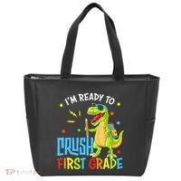 Back To School I'm Ready To Crush First Grade Dinosaur Tote Bag thumb 0