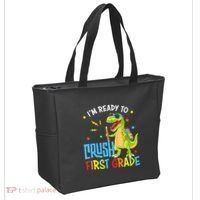Back To School I'm Ready To Crush First Grade Dinosaur Tote Bag thumb 2