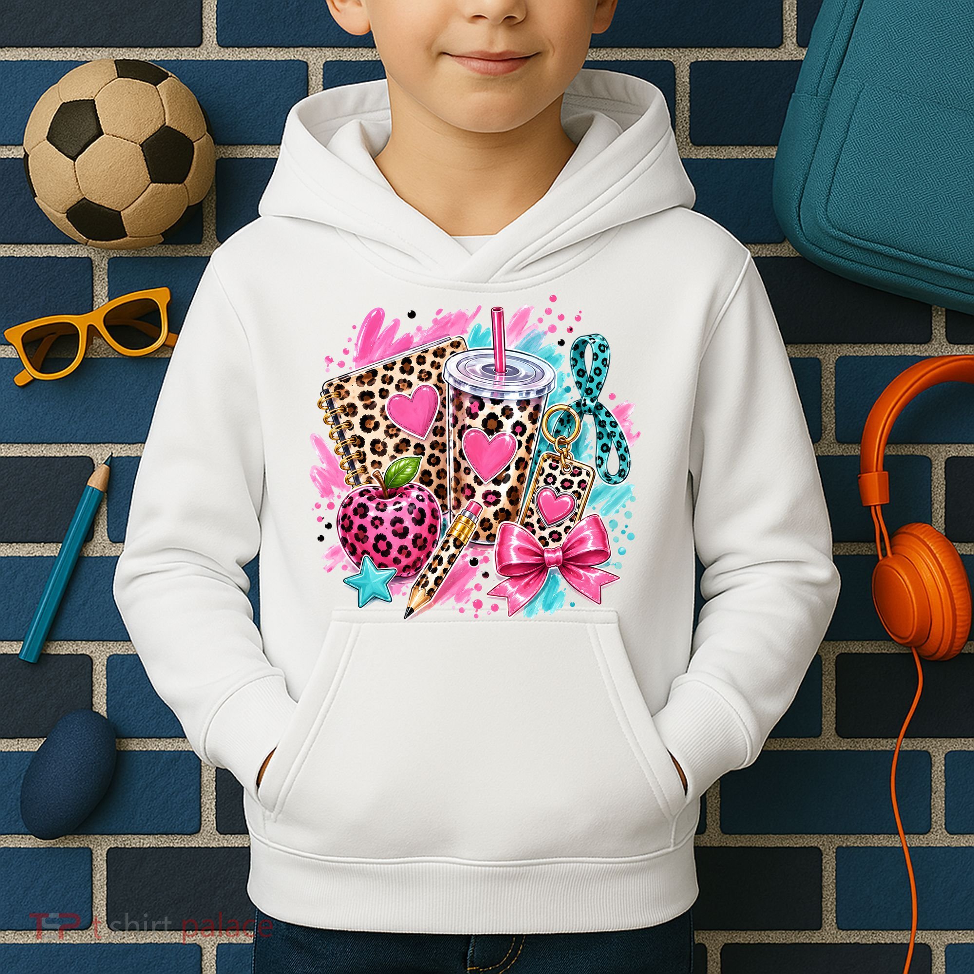 Back To School Leopard Print Cute School Supplies Kids Hoodie