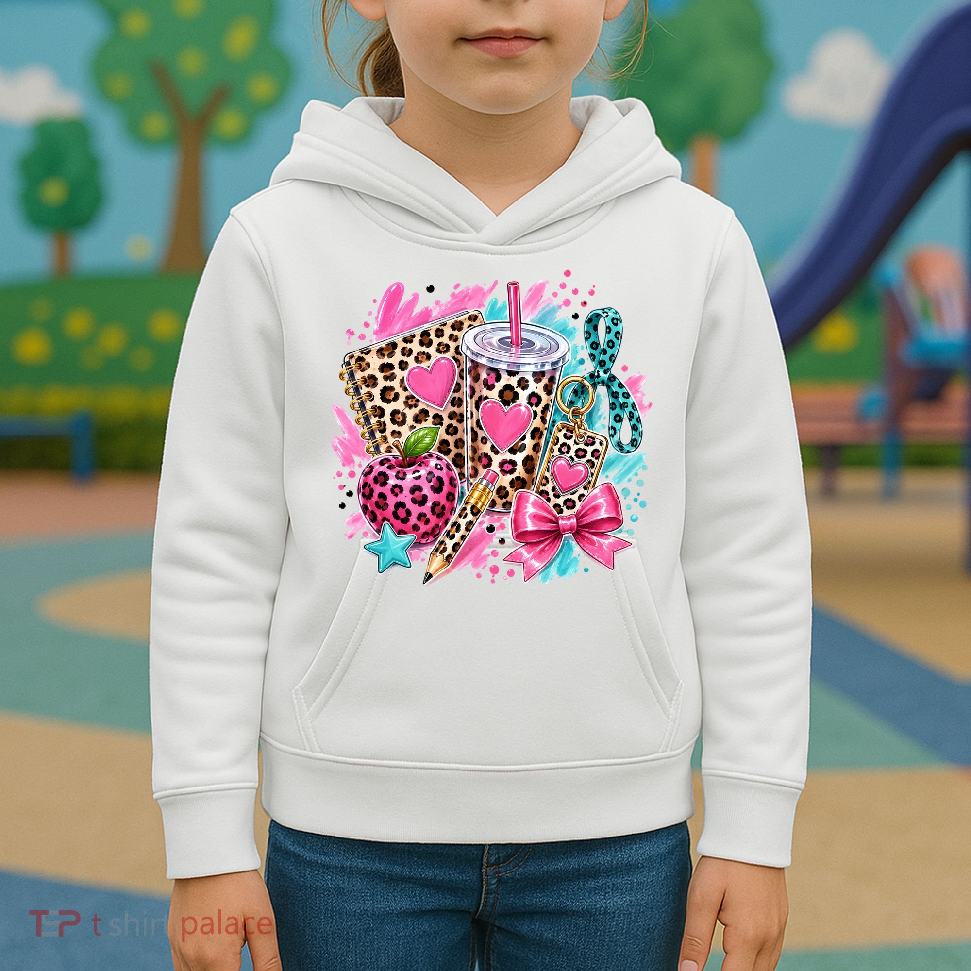 Back To School Leopard Print Cute School Supplies Kids Hoodie