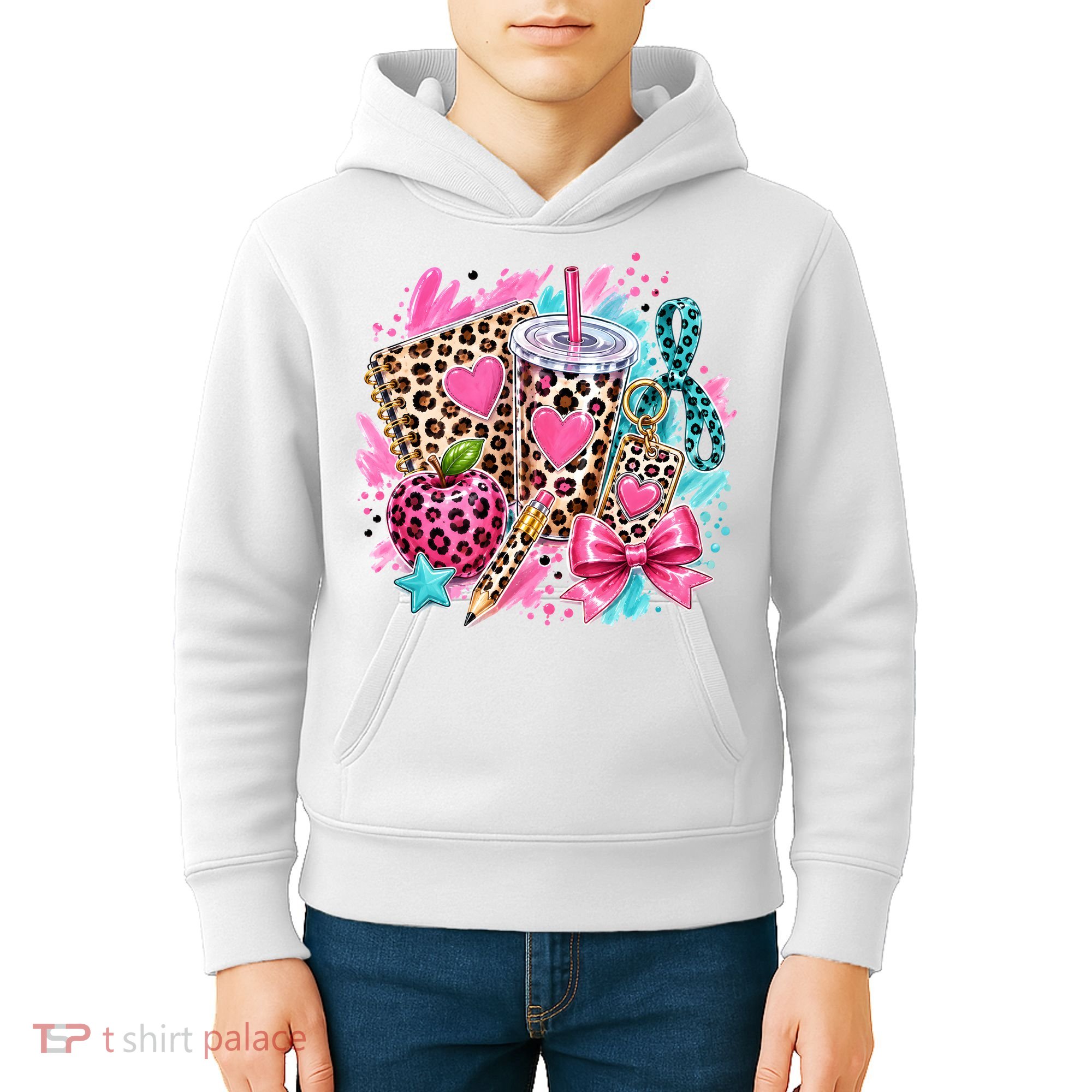 Back To School Leopard Print Cute School Supplies Kids Hoodie