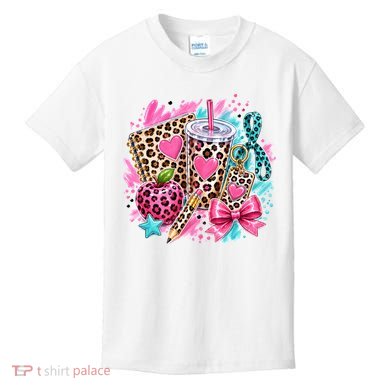 Back To School Leopard Print Cute School Supplies Kids T-Shirt