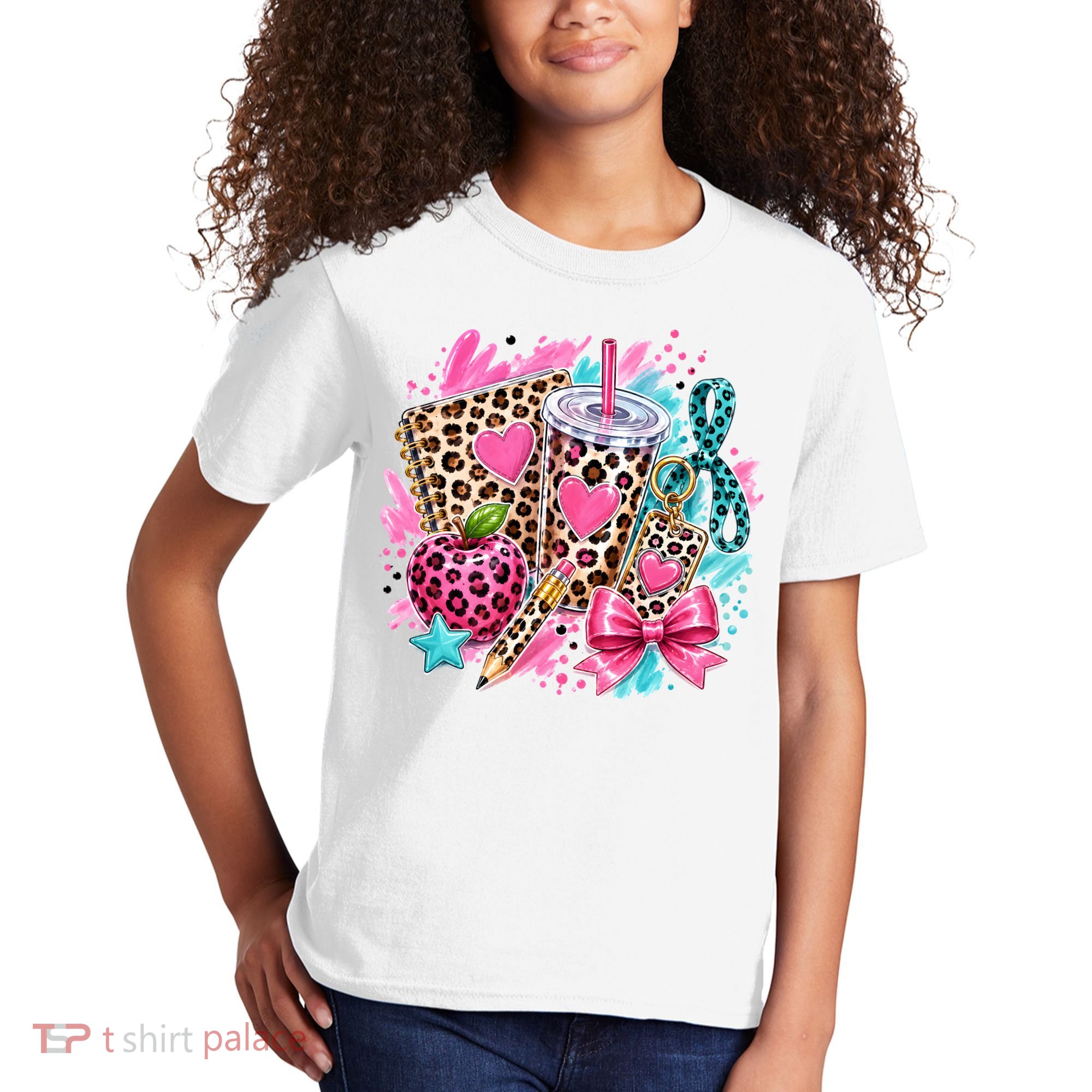 Back To School Leopard Print Cute School Supplies Kids T-Shirt