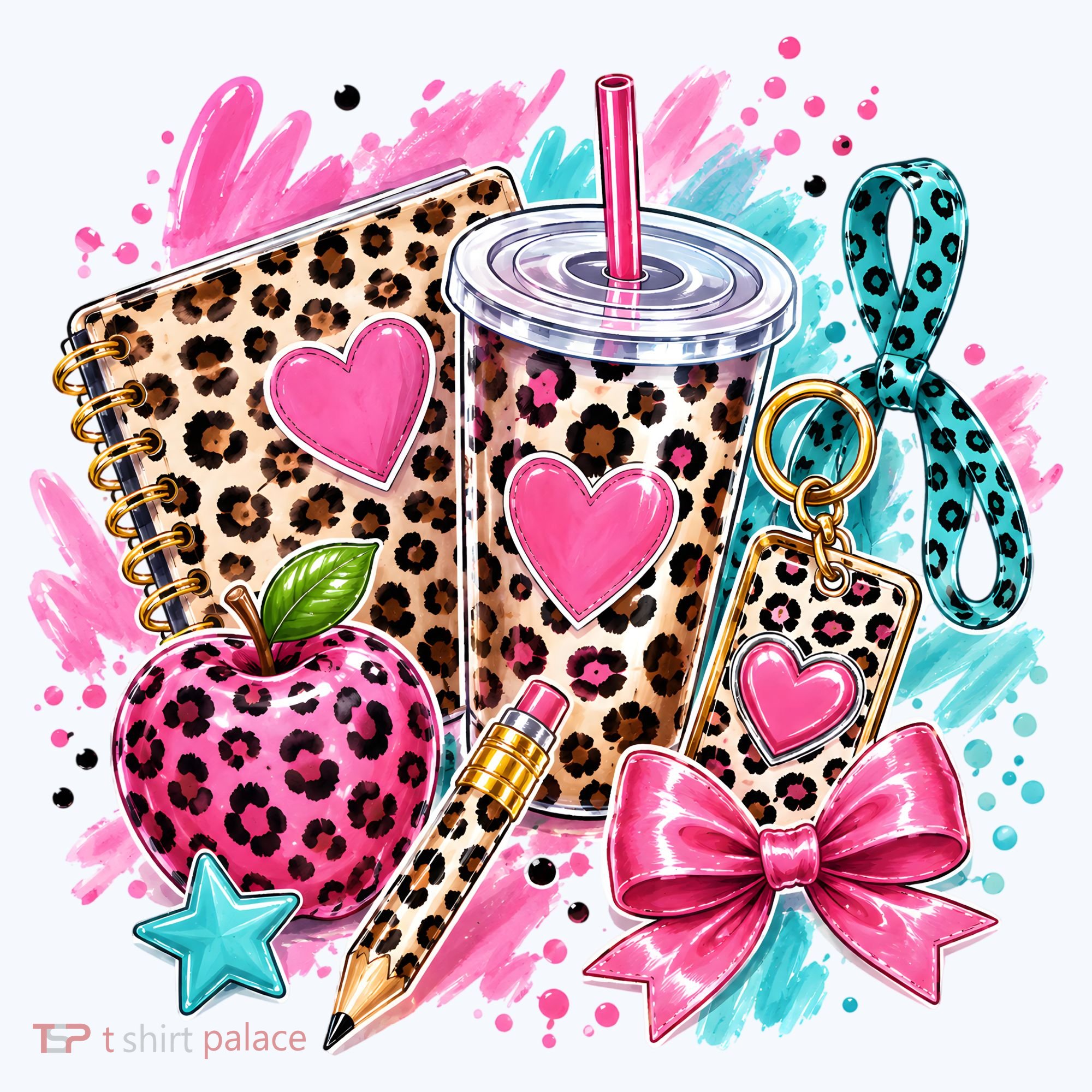Back To School Leopard Print Cute School Supplies Kids T-Shirt