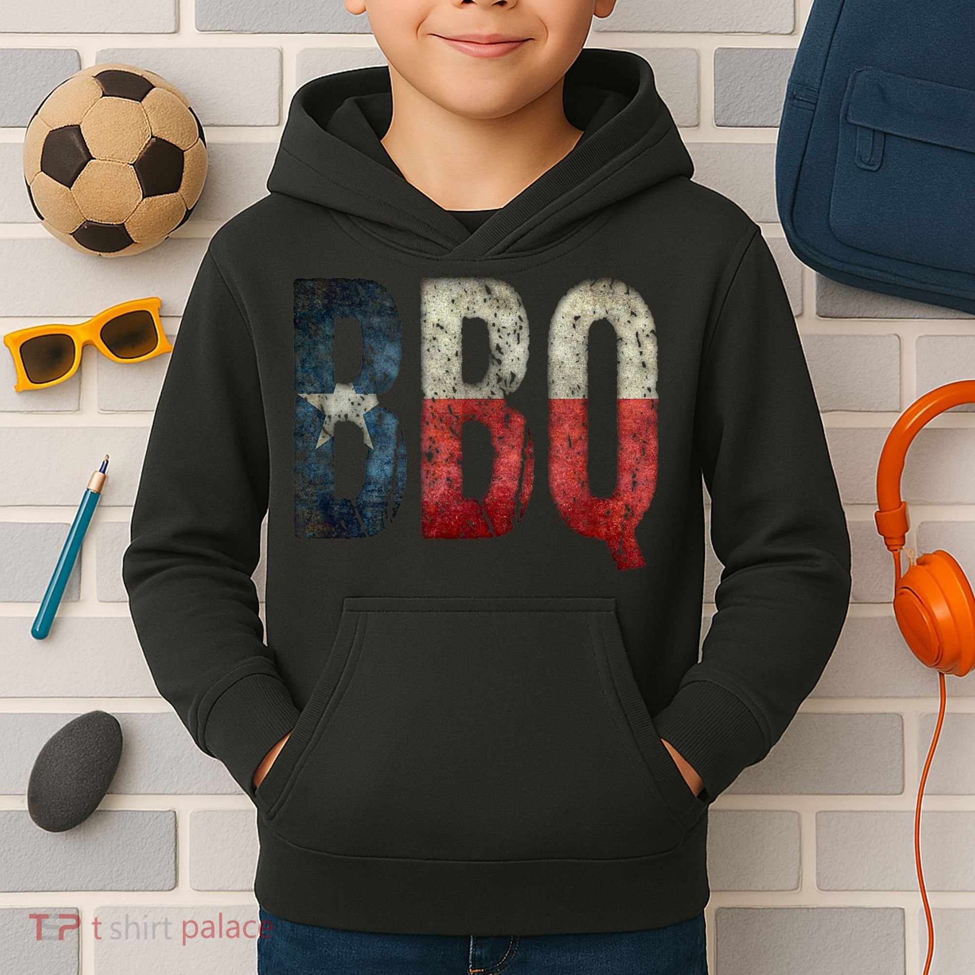 BBQ Texas State Flag Barbecue Kids Hoodie