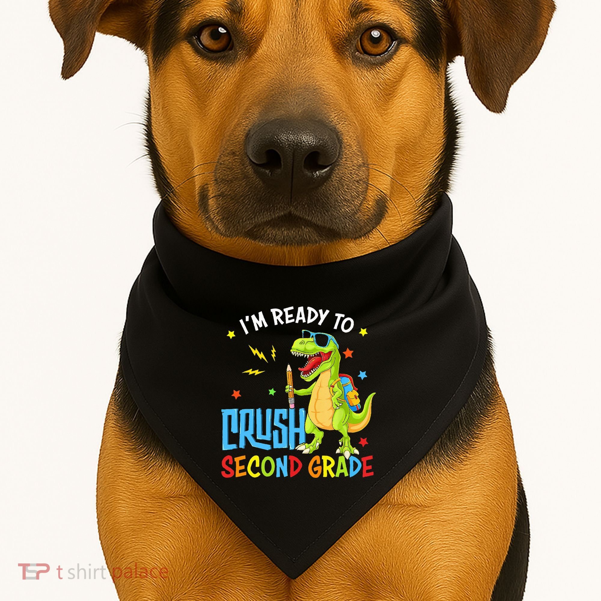 Back To School I'm Ready To Crush Second Grade Dinosaur USA-Made Doggie Bandana