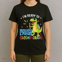 Back To School I'm Ready To Crush Second Grade Dinosaur T-Shirt thumb 4