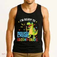 Back To School I'm Ready To Crush Second Grade Dinosaur Tank Top thumb 3