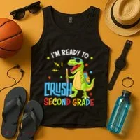 Back To School I'm Ready To Crush Second Grade Dinosaur Tank Top thumb 4