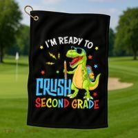 Back To School I'm Ready To Crush Second Grade Dinosaur Golf Towel thumb 1