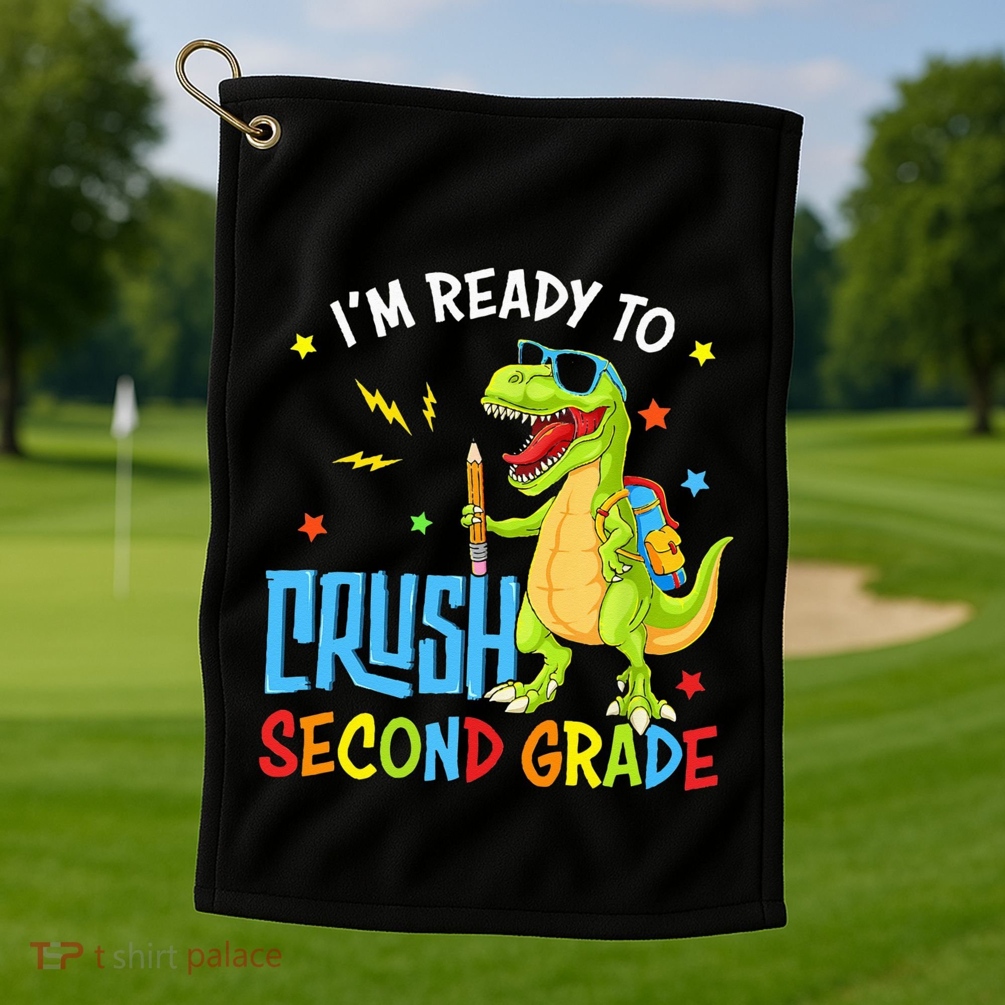 Back To School I'm Ready To Crush Second Grade Dinosaur Golf Towel