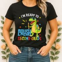 Back To School I'm Ready To Crush Second Grade Dinosaur Women's T-Shirt thumb 2