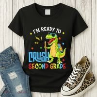 Back To School I'm Ready To Crush Second Grade Dinosaur Women's T-Shirt thumb 3