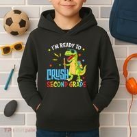 Back To School I'm Ready To Crush Second Grade Dinosaur Kids Hoodie thumb 2