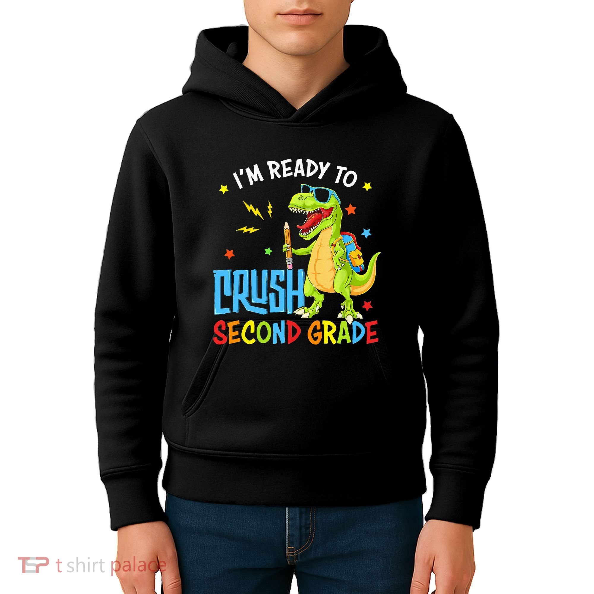 Back To School I'm Ready To Crush Second Grade Dinosaur Kids Hoodie