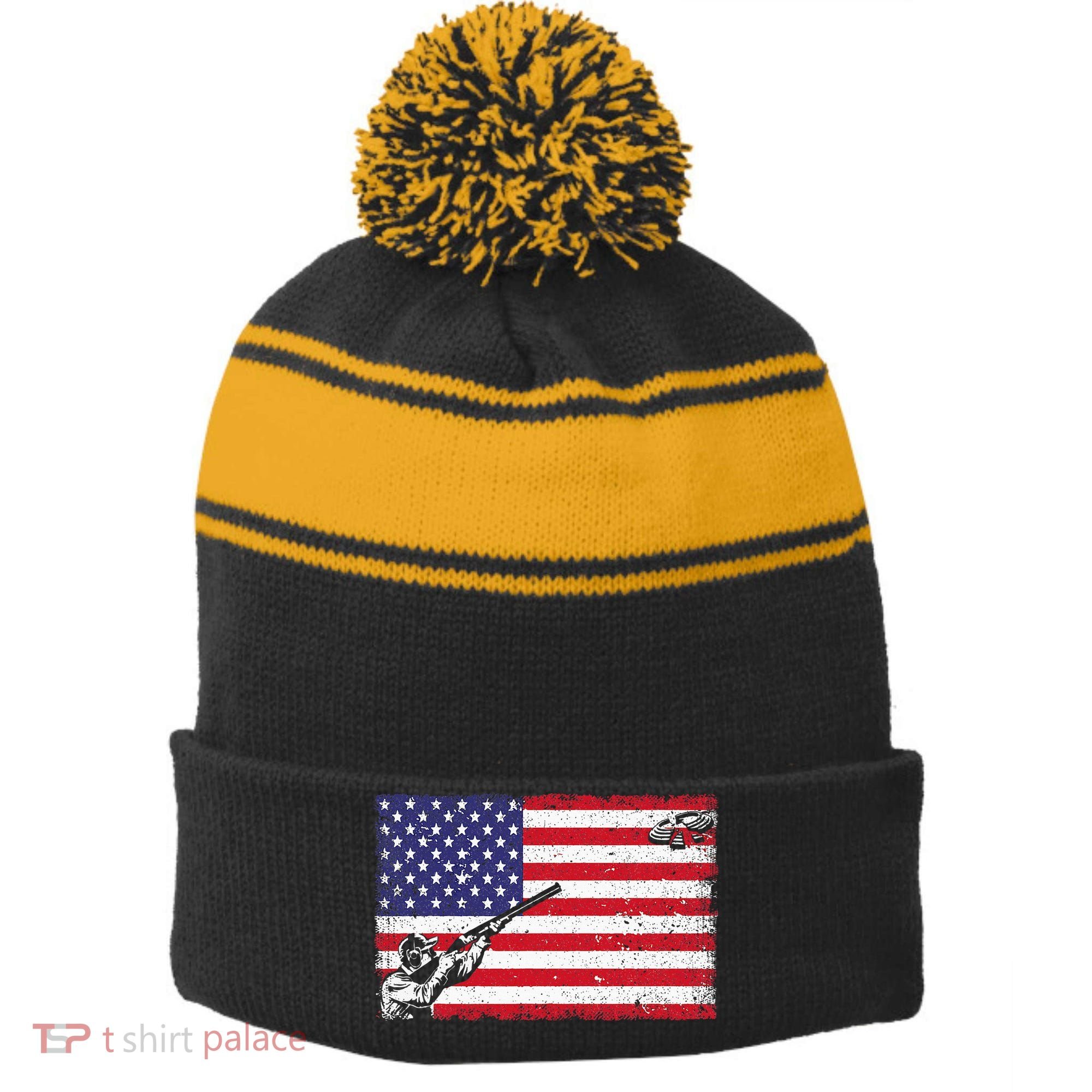 Best Trap Shooting Skeet Shooting Clay Target Stripe Pom Pom Beanie