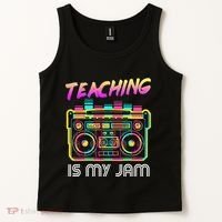 Back to School Retro Teaching is My Jam 80s Teacher Boombox Tank Top thumb 2