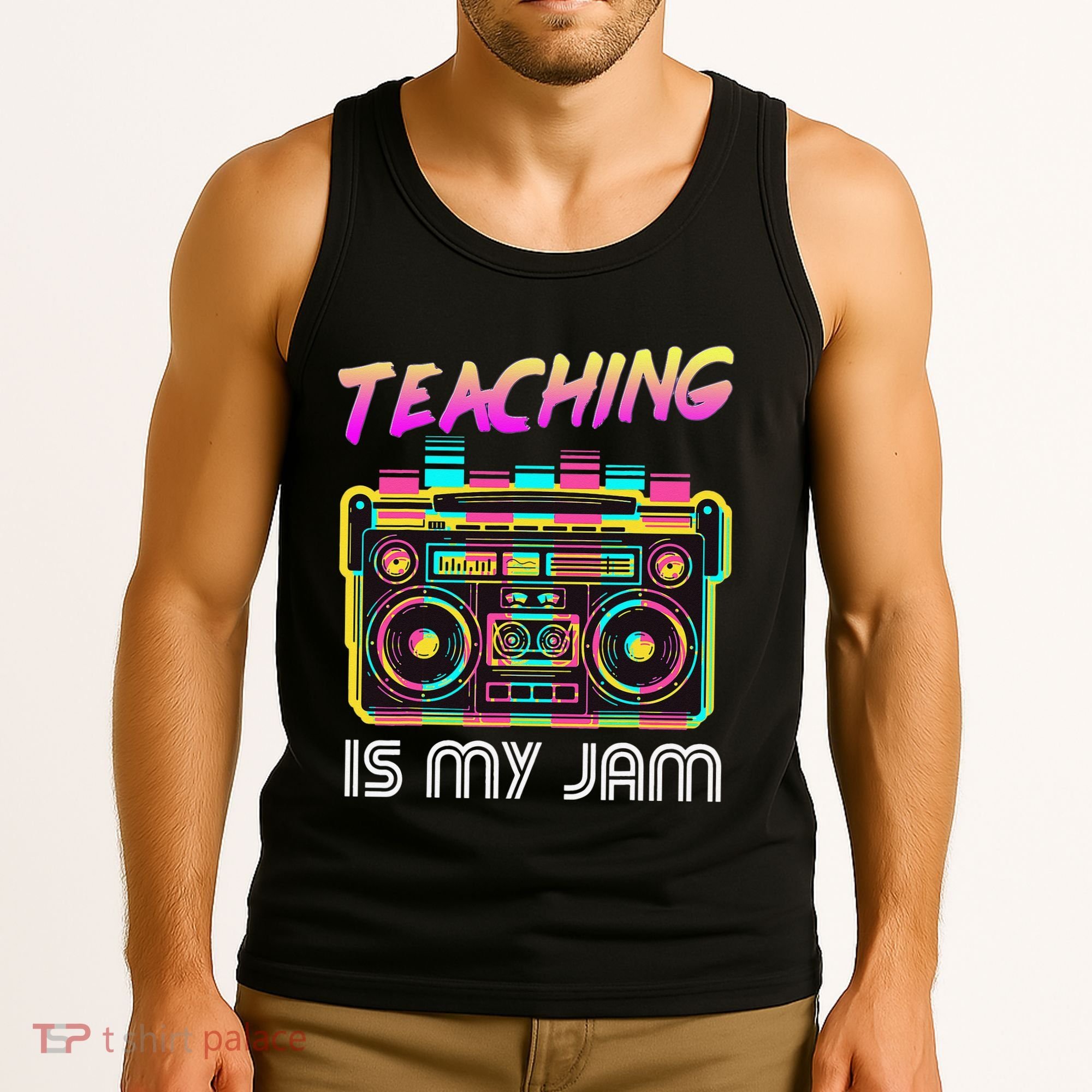 Back to School Retro Teaching is My Jam 80s Teacher Boombox Tank Top