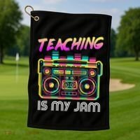 Back to School Retro Teaching is My Jam 80s Teacher Boombox Golf Towel thumb 1