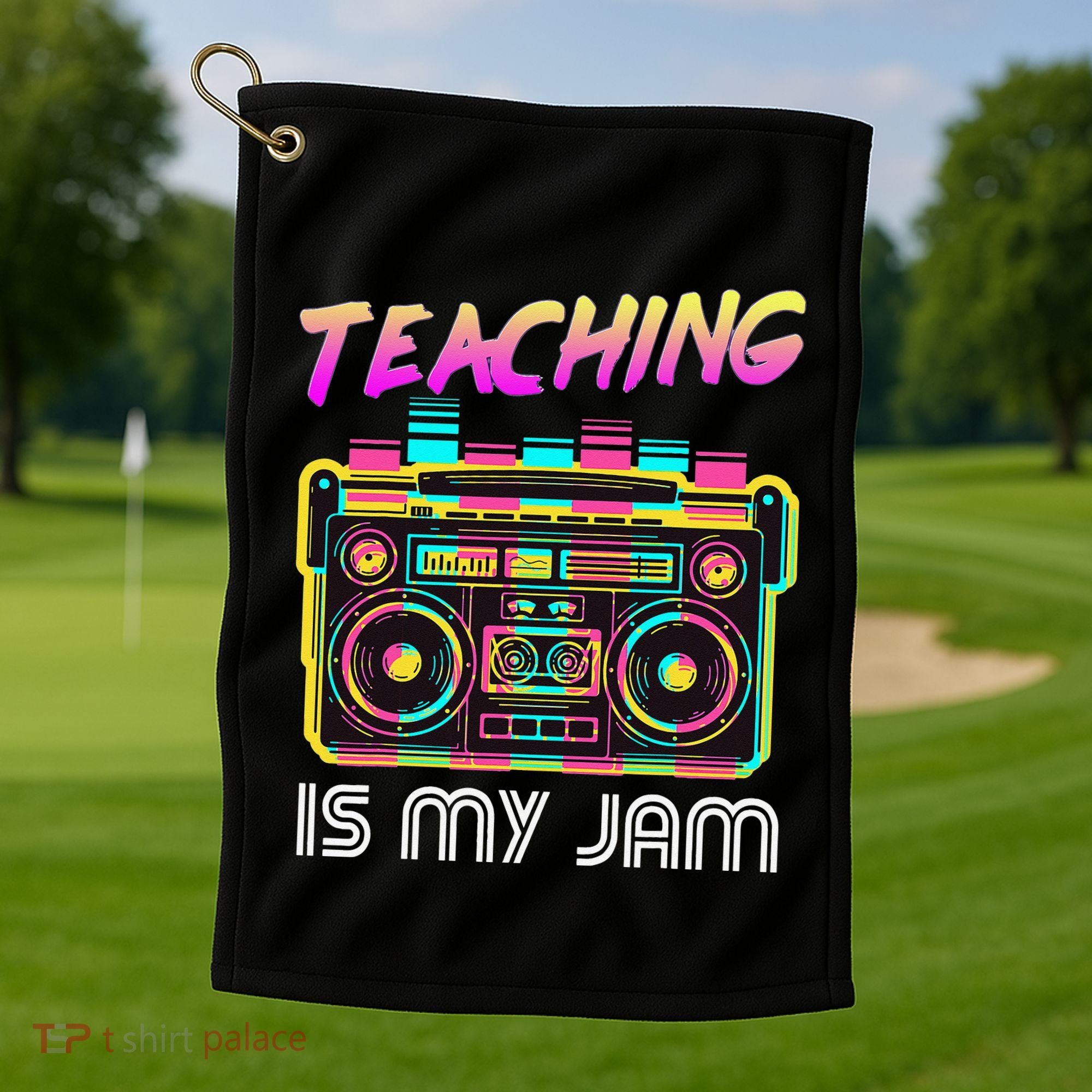 Back to School Retro Teaching is My Jam 80s Teacher Boombox Golf Towel