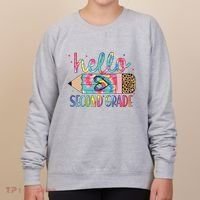 Back To School Hello Second 2nd Grade Leopard Tie Dye Pencil Women's Sweatshirt thumb 0