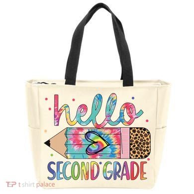 Back To School Hello Second 2nd Grade Leopard Tie Dye Pencil Tote Bag