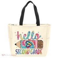 Back To School Hello Second 2nd Grade Leopard Tie Dye Pencil Tote Bag thumb 0
